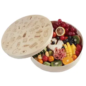 New Design Wooden Skin Care Package Box Round Takeout Food Packaging For Meat Dessert Fruit Sushi Keepsakes Gift BoxBox