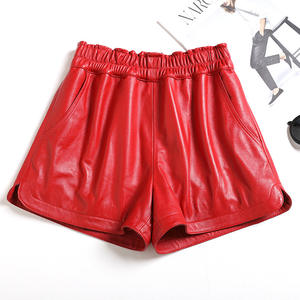 กางเกงขาสั้นหนังแกะแท้สตรีทสูงสำหรับผู้หญิงเซ็กซี่กางเกงขาสั้นเอวยางยืดลายเสือดาวกางเกงมินิขากว้างลำลองสำหรับผู้หญิง - Product Image 4