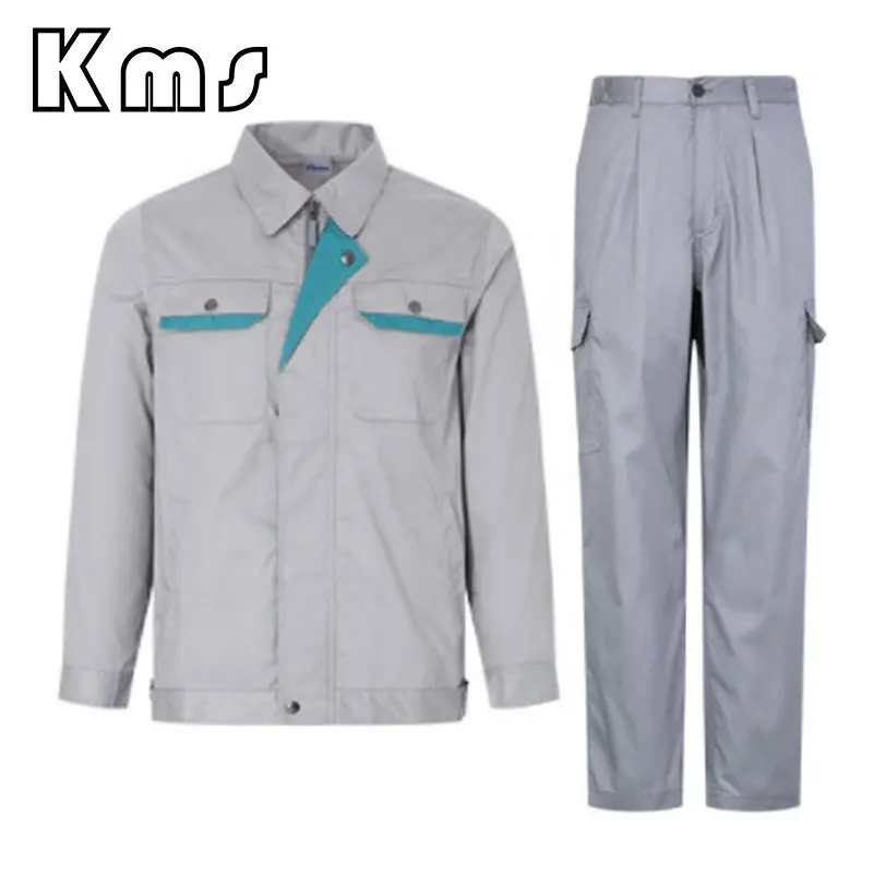 KMS-زي رجالي للاستخدام الخارجي, ملابس عمل مخصصة احترافية في الهواء الطلق رمادي ميكانيكي للبيع بالجملة