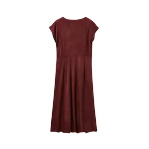 Женское винтажное летнее платье высокого качества, однотонное Замшевое платье с V-образным вырезом, без рукавов, в повседневном стиле, с длинным дизайном