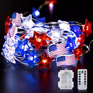 Guirlande lumineuse en fil de cuivre de 4 mètres avec 40 <span class=keywords><strong>LED</strong></span> en forme d'étoile et drapeau américain, décoration nationale du 4 juillet, rouge, blanc, bleu, en provenance de Chine - Product Image 1