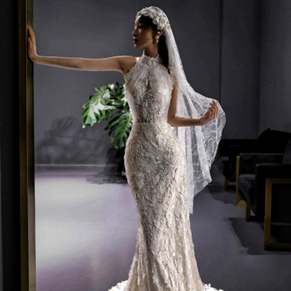 wedding dress halter high quality lace
