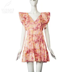 YuFan personalizado moda mujer cuello en V vestido Floral volantes suelto Casual vestido verano lindo Vestido de playa