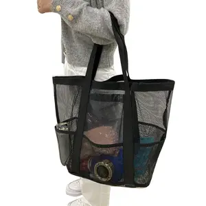 Chine usine OEM accepter Transparent noir maille plage sac fourre-tout grande capacité sac de rangement réutilisable Shopping sac fourre-tout