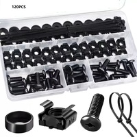 Kit de vis pour armoire rack M6, 120 pièces, écrous et vis noirs zingués, et rondelles pour l'installation d'équipements de rack de serveur