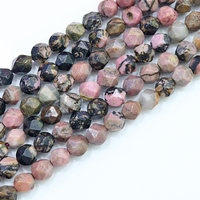 Perles en vrac de coupe de diamant de pierre précieuse de rhodochrosite de rayure noire ronde naturelle à facettes 15.5"