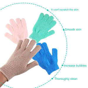 Guanti da bagno esfolianti in Nylon da bagno in marocco 100% poliestere personalizzato a cinque dita con pelle morta rosa guanto da massaggio per il corpo - Product Image 1