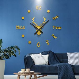 3D Acrylic Wall <b>Clock</b> Mirror Wall Sticker Deer Head DIY <b>Large</b> Size Wall <b>Clock</b> Watch for Living Room Home Decor - Product Image 5