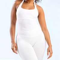 Ensemble de sport 2 pièces pour femme : Haut dos nu à licou et short taille haute sans couture ultra-extensible – Tenue de sport et d'entraînement