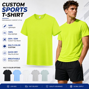 เสื้อยืดเดนิมสปอร์ตโลโก้สั่งทำ 100% โพลีเอสเตอร์ แห้งเร็ว 140 กรัม น้ำหนักเบา สำหรับออกกำลังกาย ยิม แบรนด์ส่วนตัว ชุดยูนิฟอร์มทีมบริษัท - Product Image 1