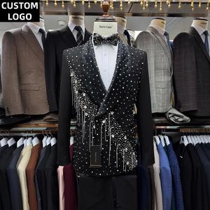 男性用スーツカスタムロゴ2ピースオムブレザースリムフィット手縫いブラックプロムスーツ男性用ウェディング高級 - Product Image 2