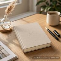 Individuelles Logo Großhandel A5 OEM Geprägtes Folien-Journal Planer Büro-Geschenk Leinen-Hardcover 100 Blatt Fadenheftung Notizbuch