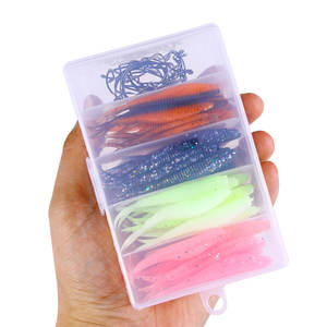 Kit de leurres souples en plastique en gros 60-en-1, ensemble d'équipement de pêche avec appâts vers et hameçons à manivelle tranchants, boîte à pêche portable - Product Image 1
