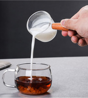 Dispensador de vidrio de 50ml, 70ml, 75ml, 80ml, jarro de Arce, dispensador de salsa, contenedor de taza con mango de madera, gran oferta