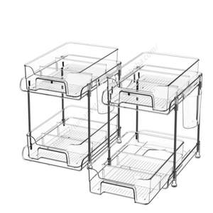 Cajón de Almacenamiento Deslizable de 2 Niveles al por Mayor, Organizador de Gabinete Deslizante, Cesta Transparente para Cosméticos Debajo del Lavabo para Baño - Product Image 1