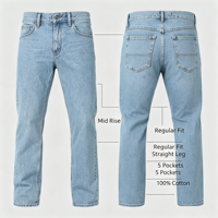 Jeans en coton classiques à cinq poches pour hommes, coupe régulière, denim fiable, décontracté, à porter tous les jours toute la journée