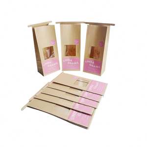 Emballage alimentaire personnalisé à emporter, sac en papier kraft brun à fond carré avec fermeture à lien pour boulangerie, pain, biscuits, friandises, avec fenêtre - Product Image 6