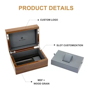 Caixa de embalagem personalizada de madeira de luxo, caixa de embalagem personalizada da natureza do relógio de madeira para atacado