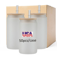 Stock US Tasse en verre avec sublimation et boule à neige de 15 oz avec poignée, pré-perçage, gobelets en verre transparent givré à double paroi