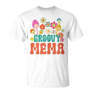 T-shirt rétro Groovy Mema pour la fête des mères, motif de fleurs hippies - Product Image 1