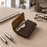 Pochette Mini Imperméable en Cuir Véritable avec Rabat à Bouton-Pression, Porte-Cartes et Porte-Monnaie, Cadeau d'Entreprise OEM, Impression Sérigraphique, Vente en Gros