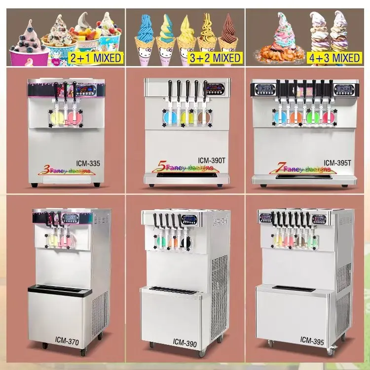 Machine à crème glacée molle commerciale ETL 7 saveurs, sorbetière à glace mixte 60L avec pré-refroidissement pour restaurants