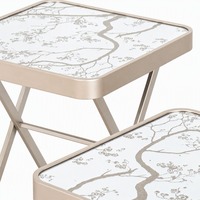 Ensemble de table de prière pliable avec vaisselle pour service alimentaire, table d'appoint gravée à l'arabe avec peinture UV sur verre