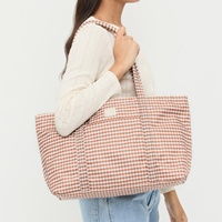 Maßgefertigte Reißverschluss-Tragetasche für Alltag und Reisen, Wasserabweisend, Nylon, Gingham-Muster, mit Laptopfach und Gepolsterten Schultergurten