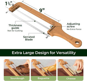 Couteau à pain réglable à lame dentelée en acier inoxydable, trancheuse manuelle en bambou pour pains au levain faits maison - Product Image 4