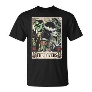T-shirt avec carte de tarot Le Monstre Frankenstein et la Mariée Les Amoureux - Product Image 1