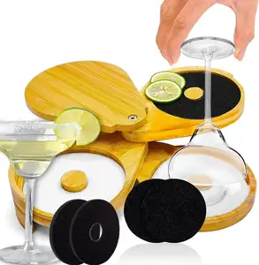 3-Ties Bamboo Margarita Bar Salt and Sugar Wine Glass Rimmer Set Cocktail ,Party Bar Accessories