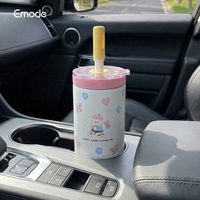 Nouvelle Arrivée Emode : Gobelet Portable en Verre Borosilicate à Double Paroi en Acier Inoxydable avec Paille – Design Adorable