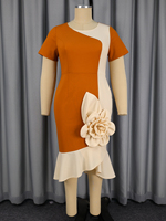 ADR060372 Robe de soirée sirène à manches courtes grande taille pour femme avec grande fleur
