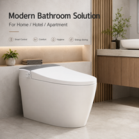 WC intelligent monobloc carré moderne avec réservoir intégré, chasse d'eau à capteur au pied, siège chauffant, évacuation en S, sans limite de pression d'eau
