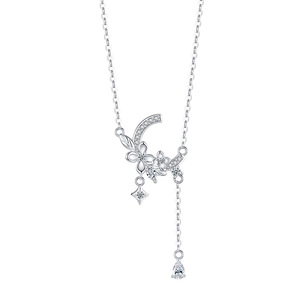 Collar de Plata de Ley S925 con Colgante de Luna, Estrella y Flor, con Zirconia, Estilo Delicado y Lujoso, Cadena para Clavícula, para Mujer - Product Image 1
