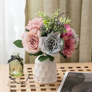 ช่อดอกกุหลาบประดิษฐ์ CallaFloral สีชมพูเทา ดอกเจอร์เบอร์รา จัดดอกไม้ทำมือ สำหรับงานแต่งงาน ตกแต่งบ้าน - Product Image 1