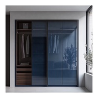 Armoire Coulissante Moderne Style Hôtel Blanc Laqué en Mélaminé 4 Portes Vitrées avec Coiffeuse pour Chambre