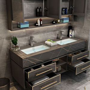 Offres Spéciales noir en bois luxe tocador de con freg Euro Style hôtel salle de bain vanité ensemble moderne luxe salle de bain meubles - Product Image 1