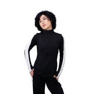 Women <b>Black</b> White Color Blocking Full Sleeve <b>Turtleneck</b> Zipper Sporty Tracksuit With Side Pockets Spring Wear - Product Image 1