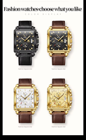 OLEVS 9925 Luxuriöse Quadratische Herren-Armbanduhr 45*41MM Zifferblatt Lederarmband Chronograph 30M Wasserdicht Quarzuhr