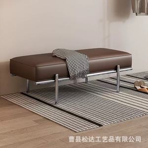 Tabouret à chaussures de style rétro, minimaliste et luxueux, adapté à un usage domestique, à l'entrée, à la zone de changement de chaussures, en cuir véritable - Product Image 4