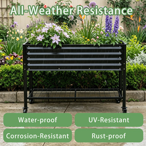 Cesta elevada de acero galvanizado con ruedas de 47''*24''*32'', estantería de almacenamiento de malla, carrito de jardín rodante, ecológico y profundo - Product Image 3