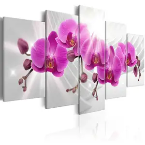 Wand Kunst Leinwand Druck Malerei Großhandel Rustikale Wohnkultur Wohnzimmer Lila Blume Öl 5 Panel Custom Bild