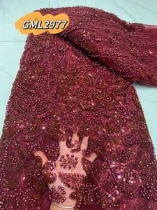 Ren vải french ren với thạch và hạt nặng thêu 100% Polyester sang trọng 3D Hàn Quốc Wedding Ren DRESS - Product Image 6