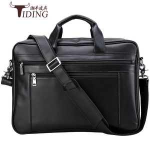 Genuine Leather Men's Large Business <b>Briefcase</b> 17 Inch Laptop Casual Shoulder Bag Travel Office Use Black - Product Image 3