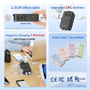 Wontravel New 3AC Sockets 25W QC3.0 Ultra Slim Travel Adapter <b>with</b> 7-in-1 <b>Ports</b> for Laptop Camera & Earphone Business Travel - Product Image 2