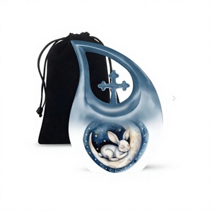 Urna de cremación conmemorativa para cenizas humanas, urna decorativa con forma de Luna y conejito blanco extra grande con bolsa gratis - Product Image 1