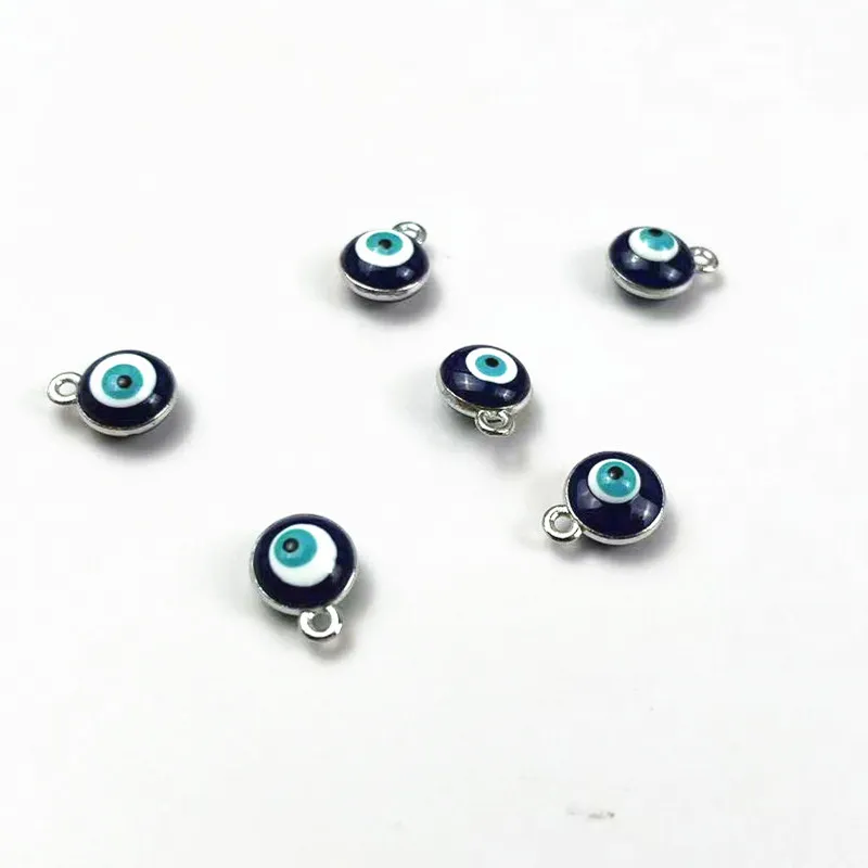 Fashion jewelry single ring pendant european style 8mm blue turkey evil eyes beads alloy charm
