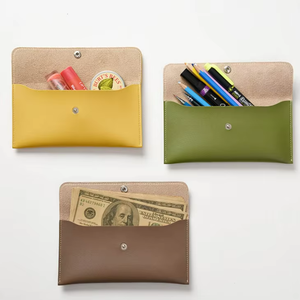 Multi-functional PU Leather <b>Slim</b> Pen Pouch Button Closure Portable Cosmetic Brush Jewelry <b>Storage</b> Bag - Product Image 6