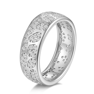 Bague large en argent sterling S925 avec moissanite, incrustation pavée complète, ajustement confortable, unisexe, alliance de mariage, bijoux fins, cadeau pour femme - Product Image 2